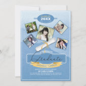 Five Photos on Watercolor Graduate Blue ID892 Einladung (Vorderseite)