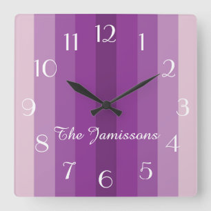Five Shades of Purple, Clock, Personalized Quadratische Wanduhr