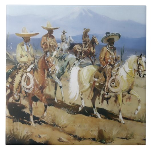 Five Vaqueros on Horseback von Edward Borein Fliese (Vorderseite)