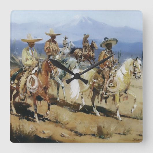 Five Vaqueros on Horseback von Edward Borein Quadratische Wanduhr (Vorderseite)