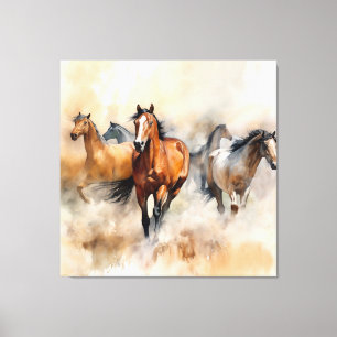"Five Wild Mustangs" Dusty Western Wassercolor Leinwanddruck