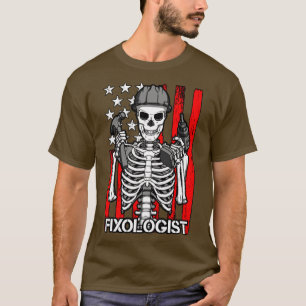 Fixologe Gothic Skeleton USA Flag Woodworking Ca T-Shirt
