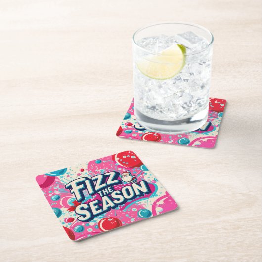 Fizz the Season Playful Christmas Coaster Rechteckiger Pappuntersetzer (Vor Ort)