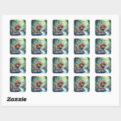 Fizzwiggle, der Regenbogen-Mischief-Sprite. Quadratischer Aufkleber (Blatt)