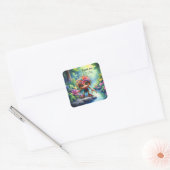 Fizzwiggle, der Regenbogen-Mischief-Sprite. Quadratischer Aufkleber (Umschlag)