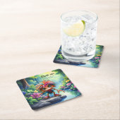 Fizzwiggle, der Regenbogen-Mischief-Sprite. Rechteckiger Pappuntersetzer (Vor Ort)