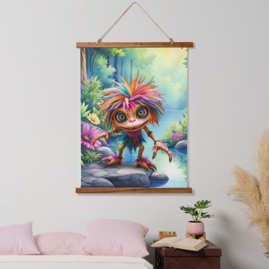 Fizzwiggle, der Regenbogen-Mischief-Sprite. Wandteppich Mit Holzrahmen (Schlafzimmer)