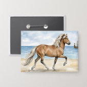 Fjara Isländisches Pferd Aquarell am Strand Button (Vorderseite/Rückseite)