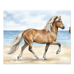 Fjara Isländisches Pferd Aquarell am Strand Fotodruck
