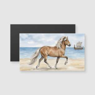 Fjara Isländisches Pferd Aquarell am Strand Magnetkarte