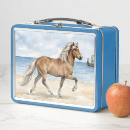 Fjara Isländisches Pferd Aquarell am Strand Metall Brotdose