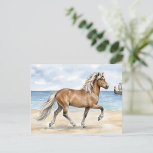 Fjara Isländisches Pferd Aquarell am Strand Postkarte