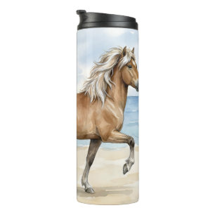 Fjara Isländisches Pferd Aquarell am Strand Thermosbecher
