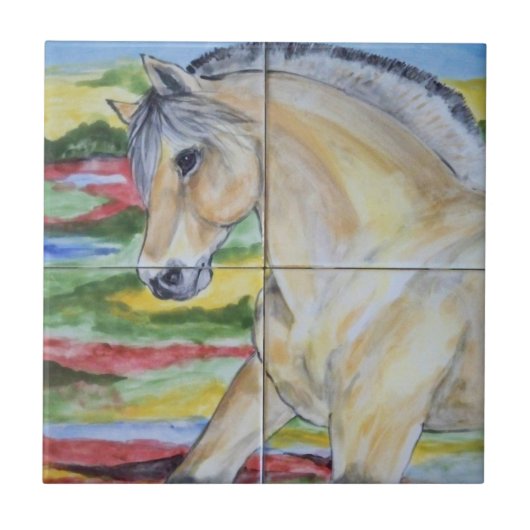 Fjord Horse Pony Mural Design Stilvolle Landschaft Fliese (Vorderseite)