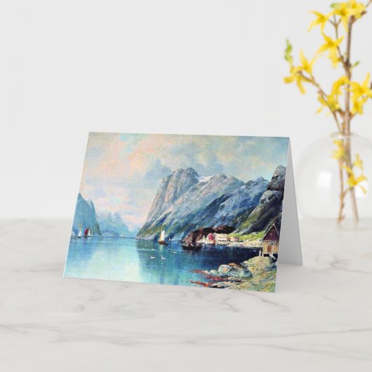 Fjord in Norwegen, Kunstmalerei, Karte (Gelbe Blume)