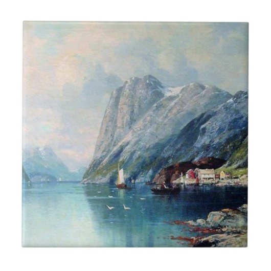 Fjord in Norwegen - Kunstwerk Lev Lagorio Fliese (Vorderseite)