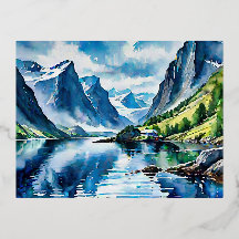 Fjord Landschaft Aquarellmalerei