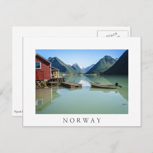 Fjord-Landschaft in Norwegen, weißer Text Postkart Postkarte (Vorne/Hinten)