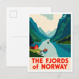 Fjorde Norwegen Kunst vintage Reise Postkarte