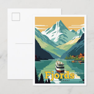 Fjorde Norwegen Reise Kunst Vintage-Illustration Postkarte
