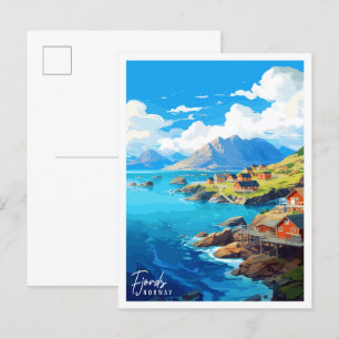 Fjorde Norwegen Vintage-Reiseillustration Postkarte