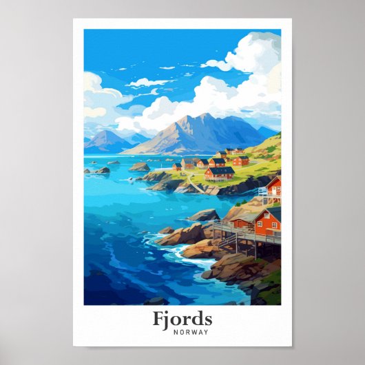 Fjords Norwegen Art Vintage Travel Illustration Poster (Vorne)