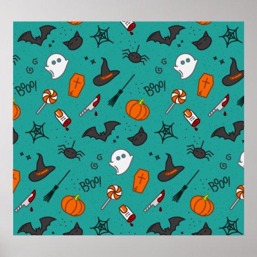 Flach-Style Halloween türkisfarbenes Muster. Poster (Vorne)