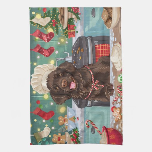 Flach überzogenes Retriever Holiday Baking: Weihna Geschirrtuch (Vertikal)