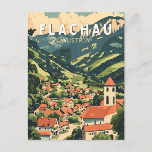 Flachau Österreich Illustration Reise Kunst Vintag Postkarte