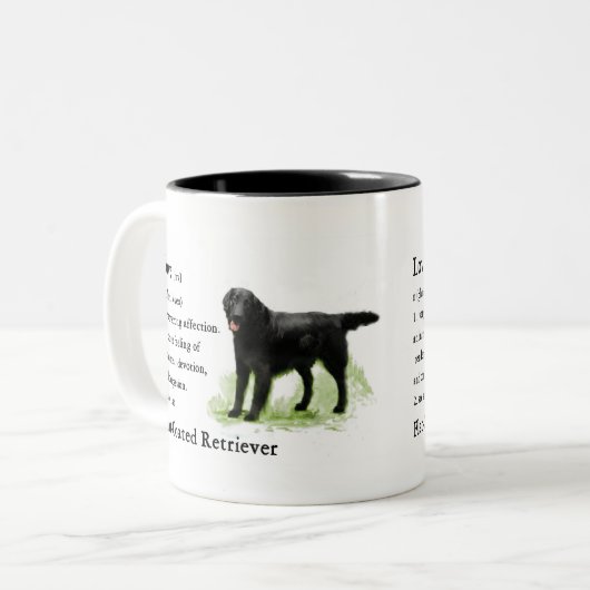 Flachbeschichtete Retriever Art Print Zweifarbige Tasse (Vorderseite Links)