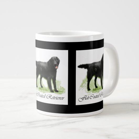 Flachbeschichtete Retriever Kunstgeschenke Jumbo-Tasse (Vorderseite Rechts)