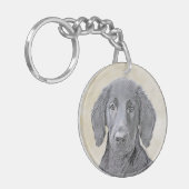 Flachbeschichtete Retriever-Malerei - Original Hun Schlüsselanhänger (Vorderseite links)