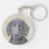 Flachbeschichtete Retriever-Malerei - Original Hun Schlüsselanhänger (Rückseite)