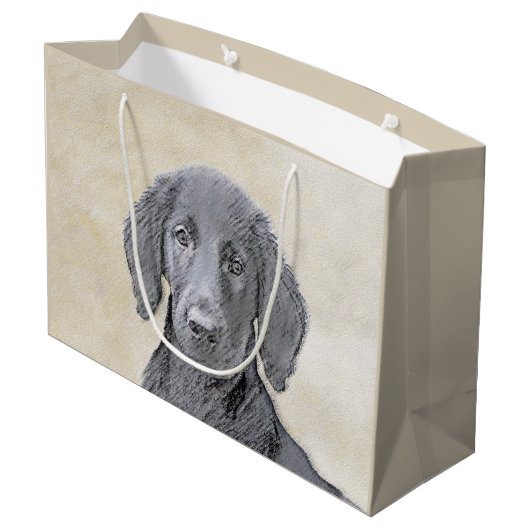 Flachbeschichtetes Retriever-Gemälde - Originale H Große Geschenktüte (Rückseite Schrägansicht)