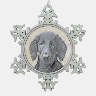 Flachbeschichtetes Retriever-Gemälde - Originale H Schneeflocken Zinn-Ornament
