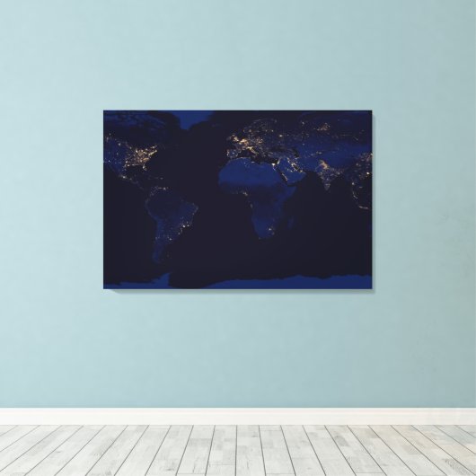 Flachbild-Karte der Erde, auf der die Lichter der  Leinwanddruck (Insitu (Holzboden))