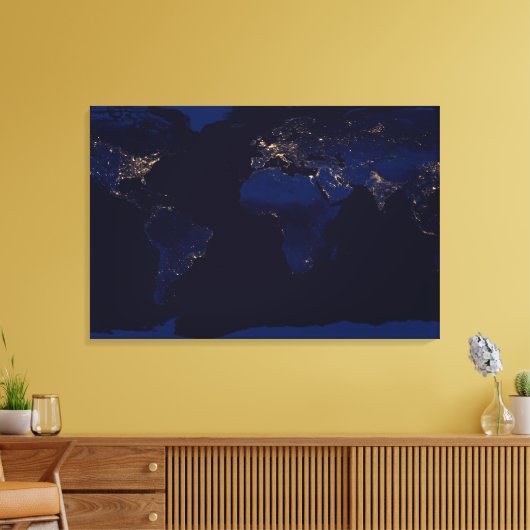 Flachbild-Karte der Erde, auf der die Lichter der  Leinwanddruck (Insitu (Wohnzimmer))