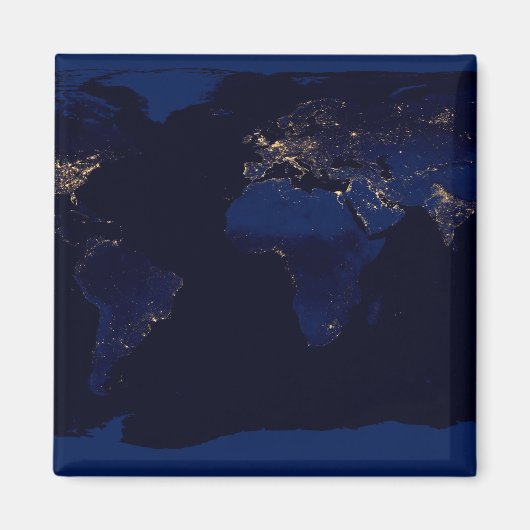 Flachbild-Karte der Erde, auf der die Lichter der  Magnet (Vorne)