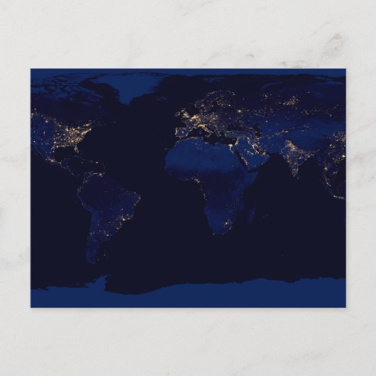 Flachbild-Karte der Erde, auf der die Lichter der Postkarte (Vorderseite)