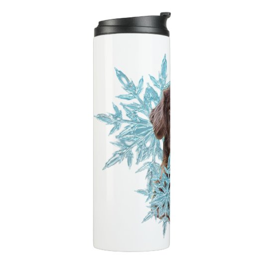 Flachbildschirm Retriever im Schneeflocken Thermosbecher (Nach links gedreht)