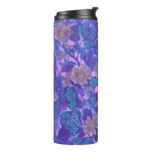 Flachblüten, Malva-Blume Blumenbilder Lila Thermosbecher (Nach links gedreht)