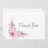 Flache Dankeskarten-Hochzeitsshower-Rosa Blumen Dankeskarte (Vorne/Hinten)