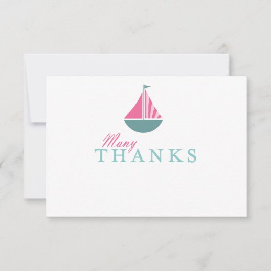 Flache die SeeSegelboot-Mädchen-Babyparty danken Dankeskarte (Vorderseite)