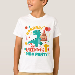 Flache Dino-Party zum 1. Geburtstag in bunter Farb T-Shirt