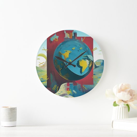 flache Erde. Moderne Kunst Große Wanduhr (Zuhause)