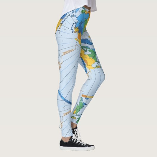 Flache Erdkarte - Azimuthal äquidistante Leggings (Rechts)