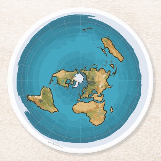 Flache Erdkarte Runder Pappuntersetzer (Vorderseite)