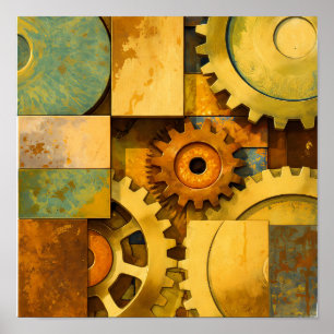 Flache Farbe gealtertes Metall Steampunk Industria Poster