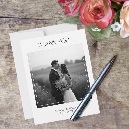 Flache Fotohochzeit Dankeskarte