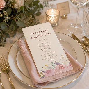 Flache Karte Elegante Florale Hochzeits-Programm-E